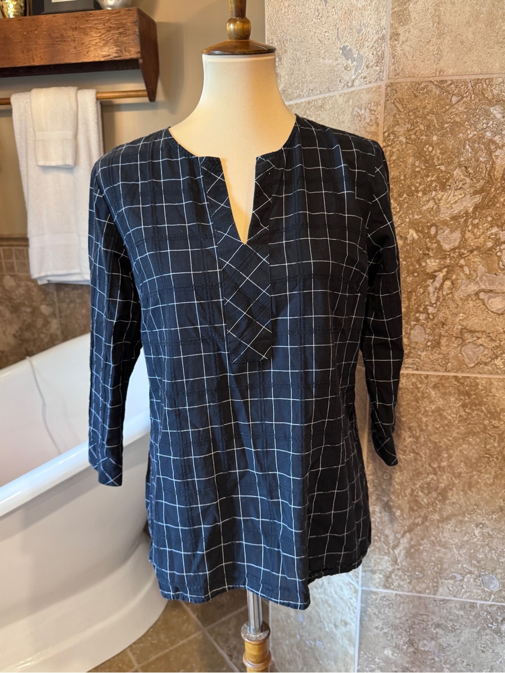 Van Heusen Black and White Windowpane Tunic size medium